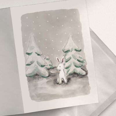 Bunny in a Snowy Forest - A6 Folded