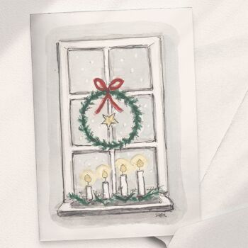 Fenêtre de Noël, guirlande et bougies de l'Avent - A6 plié 1