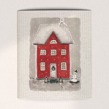 Maison rouge et bonhomme de neige 1