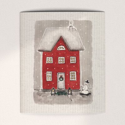 Rotes Haus und ein Schneemann