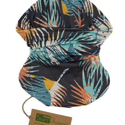 Bandana made of recycled polyester with multicolored palm tree pattern