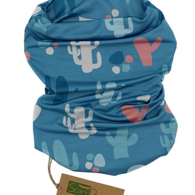 Bandana made of recycled polyester with a cactus pattern in blue