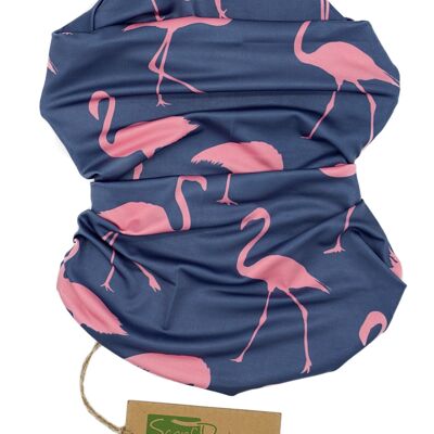 Bandana made of recycled polyester with a flamingo pattern in gray