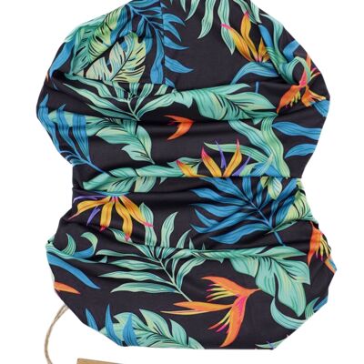Bandana made of recycled polyester with a tropical pattern in black