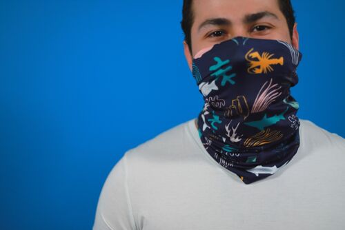 Bandana from recycled polyester with marine pattern in multicolor
