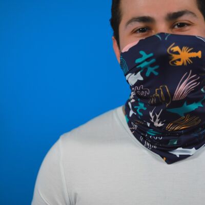 Bandana made from recycled polyester with marine pattern in multicolor