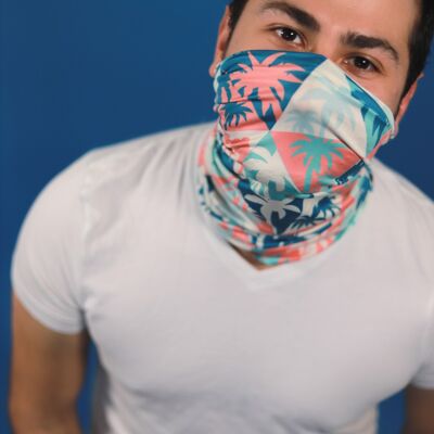 Bandana made of recycled polyester with multicolored palm tree pattern