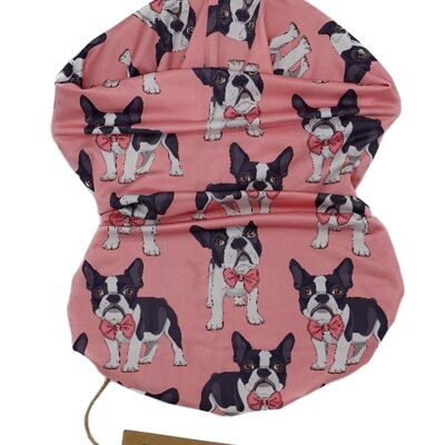 Bandana made of recycled polyester with a pink French bulldog pattern