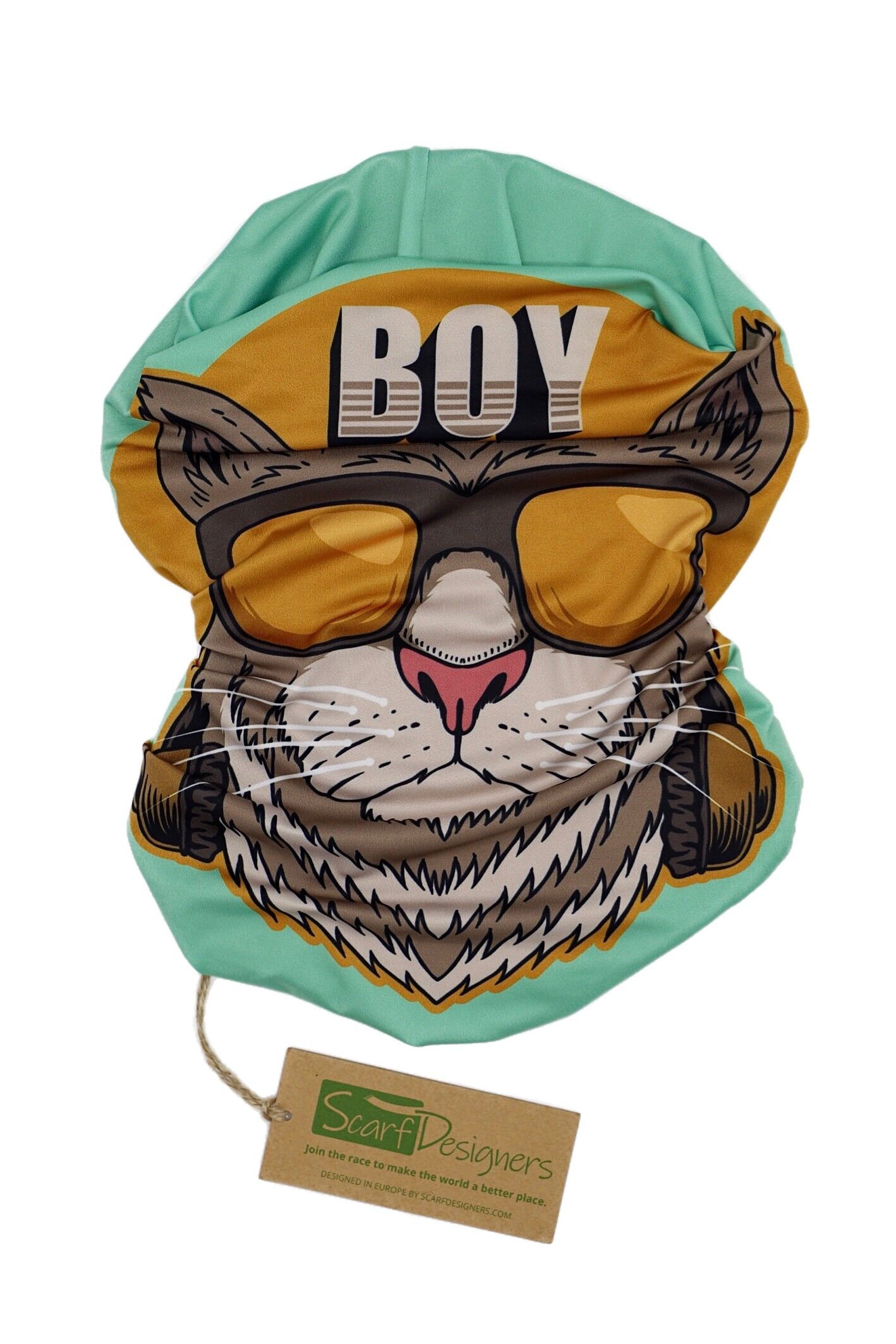 SALE - Bandana aus recyceltem Polyester mit Katzenmuster in grün