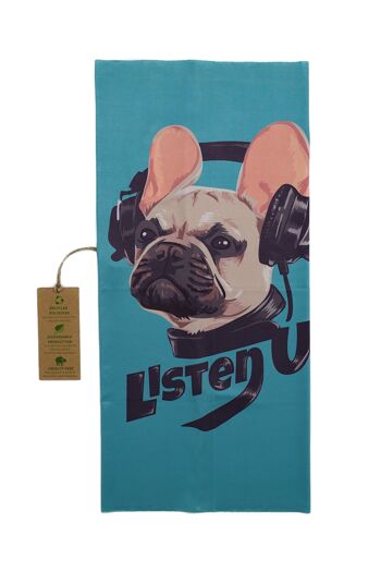 Bandana en polyester recyclé à motif bouledogue français en bleu 3