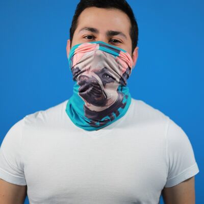 Bandana made of recycled polyester with a French bulldog pattern in blue