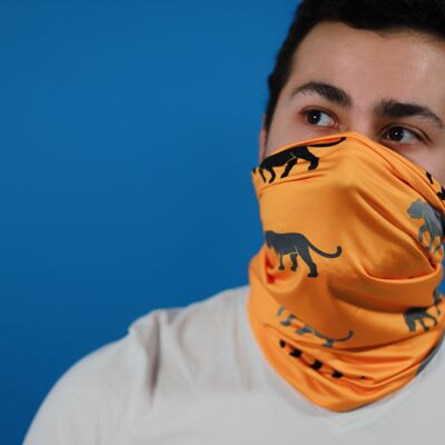 Bandana made of recycled polyester with a tiger print in orange