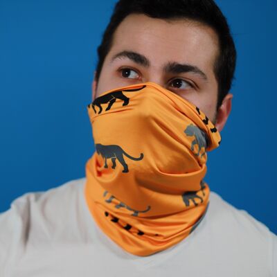 Bandana made of recycled polyester with a tiger print in orange