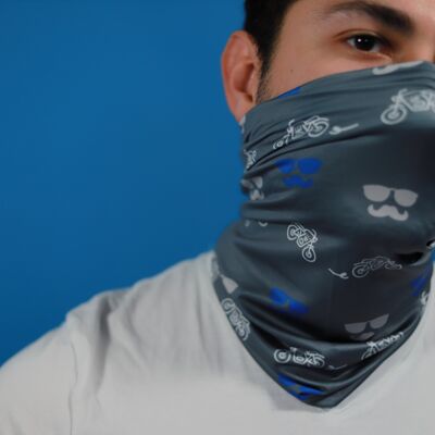 Bandana made of recycled polyester with a gray motorcycle pattern