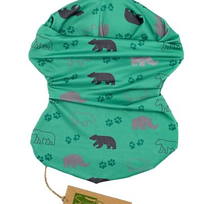 Bandana made of recycled polyester with animal print in trouquise