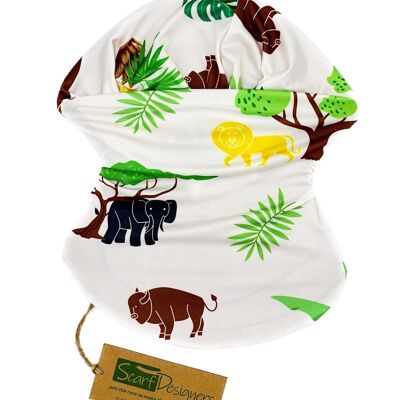 Bandana made of recycled polyester with an animal pattern in white