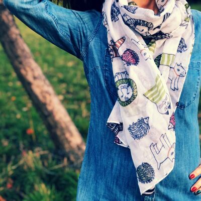 Lightweight cotton scarf for women with animal print