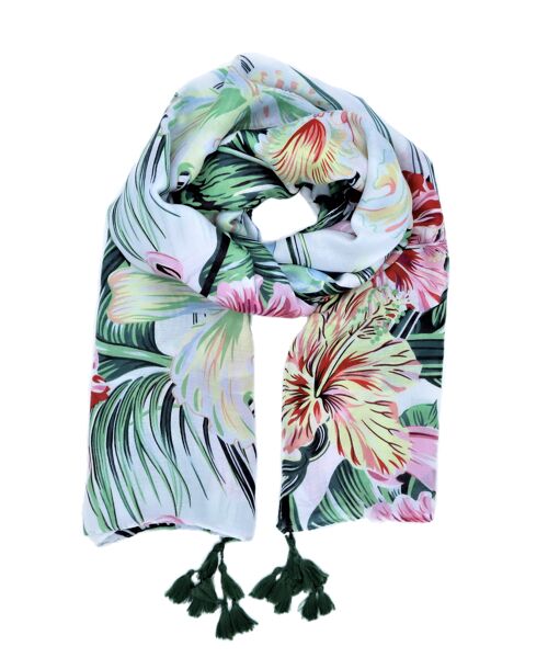 Weicher XL Viskose Pareo für Frauen mit tropischem Muster mehrfarbig