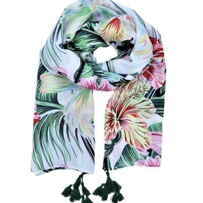 Soft XL viscose pareo for women with a multicolored tropical pattern