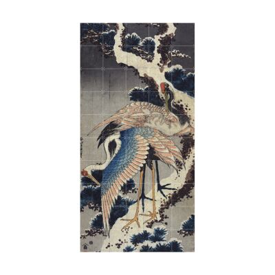 IXXI - Twee kraanvogels op een besneeuwde dennentak L - Wandkunst - Poster - Wanddekoration