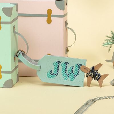 Stitch Your Initials Luggage Tag Kit - Mint leather