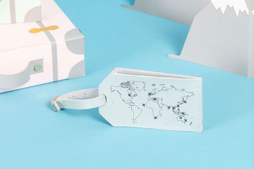 Stitch Your Travels Map Luggage Tag Kit - Mint Leather