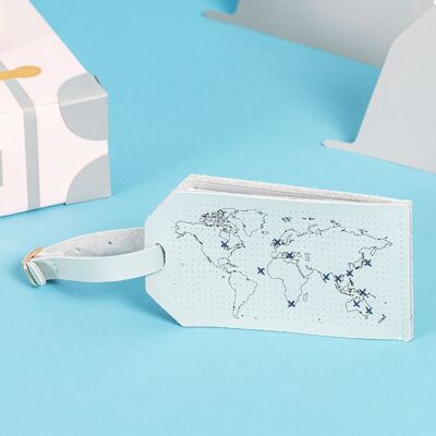 Stitch Your Travels Map Luggage Tag Kit - Mint Leather