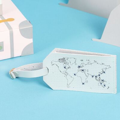 Stitch Your Travels Map Gepäckanhänger-Set – Mint Leather