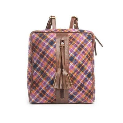 Molly Backpack Handbag__Berry Tweed with Brown Leather