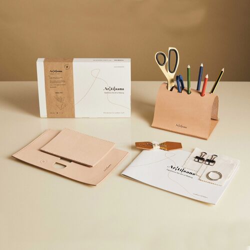 Pencil Pot - Premium Leather DIY Kit, Personally Crafted, Made in London - Natural