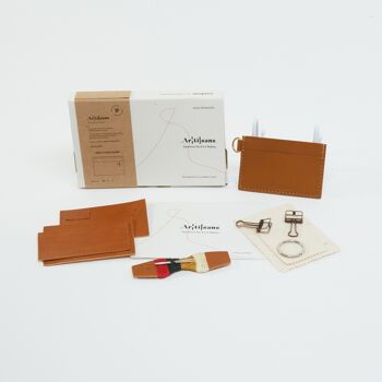 Kit de bricolage porte-cartes en cuir simple, expérience personnelle dans une boîte, cadeau unique - Tan 1
