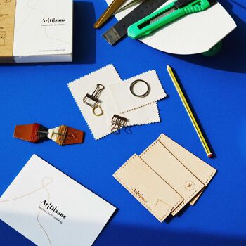 Kit de bricolage porte-cartes en cuir simple, expérience personnelle dans une boîte, cadeau unique - Tan 3