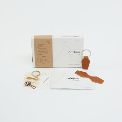 Keyring - Premium Leather DIY Kit, Experience in a box, Unique Gift - Tan