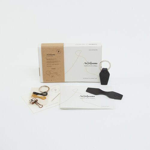 Keyring - Premium Leather DIY Kit, Experience in a box, Unique Gift - Black