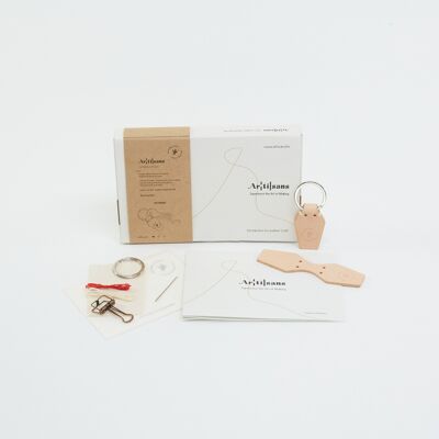 Keyring - Premium Leather DIY Kit, Experience in a box, Unique Gift - Natural