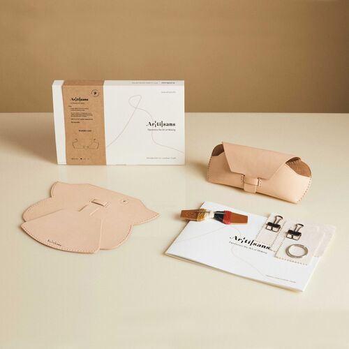 Glasses Case- Premium Leather DIY Kit, personally crafted, Experience in a box - Natural