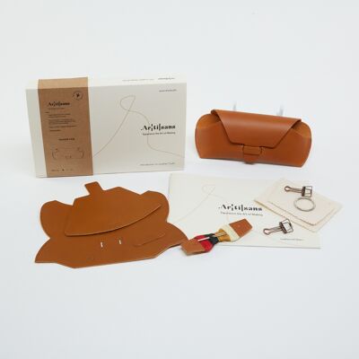 Glasses Case- Premium Leather DIY Kit, personally crafted, Experience in a box - Tan