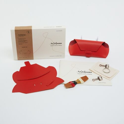 Glasses Case- Premium Leather DIY Kit, personally crafted, Experience in a box - Red
