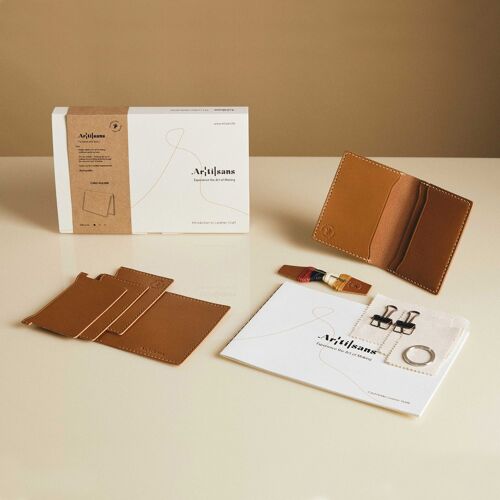 Cardholder- Luxury Leather DIY Kit, Personally Crafted-Experience in a Box, DIY Gift - Tan