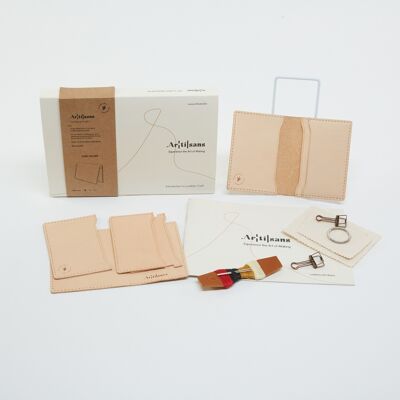 Cardholder- Luxury Leather DIY Kit, Personally Crafted-Experience in a Box, DIY Gift - Natural