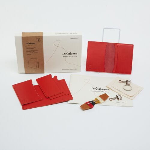 Cardholder- Luxury Leather DIY Kit, Personally Crafted-Experience in a Box, DIY Gift - Red