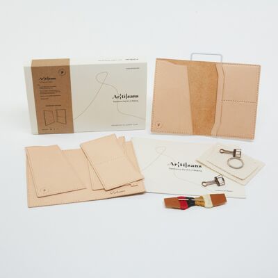 Passport Holder- Premium Leather DIY Kit, personally crafted, Experience in a box - Natural
