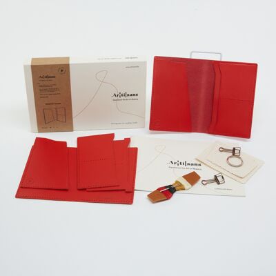 Passport Holder- Premium Leather DIY Kit, personally crafted, Experience in a box - Red