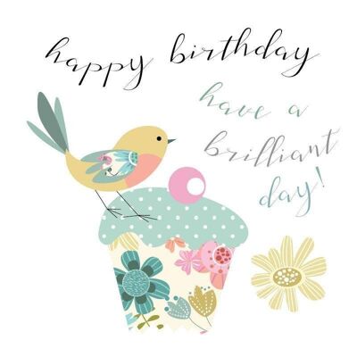 BG42 Pájaro feliz cumpleaños y pastel