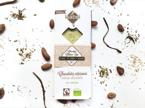 Tableta Chocolate Blanco con Algas, Té Verde y Sésamo