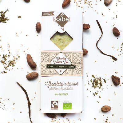 Tableta Chocolate Blanco con Algas, Té Verde y Sésamo
