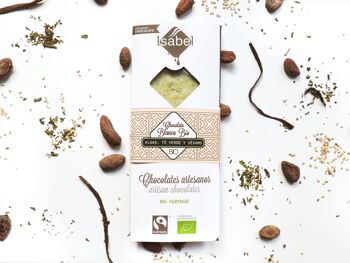 Tablette de chocolat blanc aux algues, thé vert et sésame