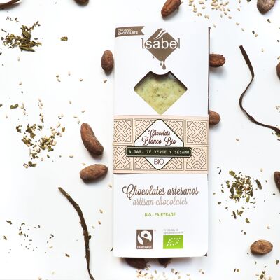 Tablette de chocolat blanc aux algues, thé vert et sésame