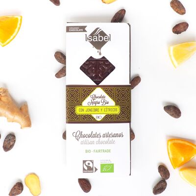 Tablette de chocolat noir au gingembre et aux agrumes