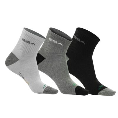 GSA ORGANICPLUS+ 500 Quarter Socks / 3 Pack / Black-White-Grey